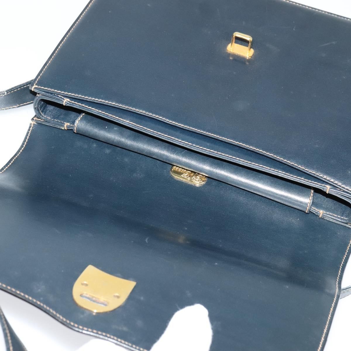 Gucci GUCCI Shoulder Bag Leather Navy Gold Authentic BD2006