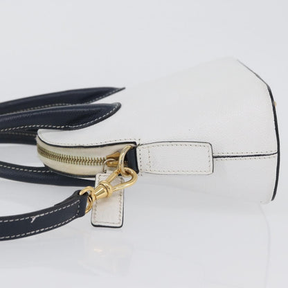 Celine CELINE Hand Bag Leather 2way White Gold Authentic BA10567