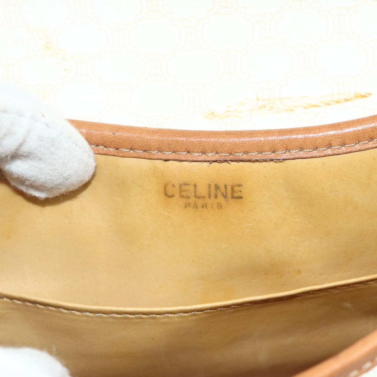 Celine CELINE Macadam Canvas Shoulder Bag PVC Leather White Gold Authentic ep14261