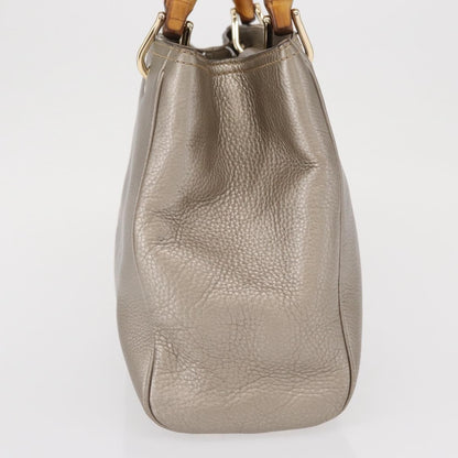 Gucci GUCCI Bamboo Hand Bag Leather Silver Gold 336032 Authentic ep12914