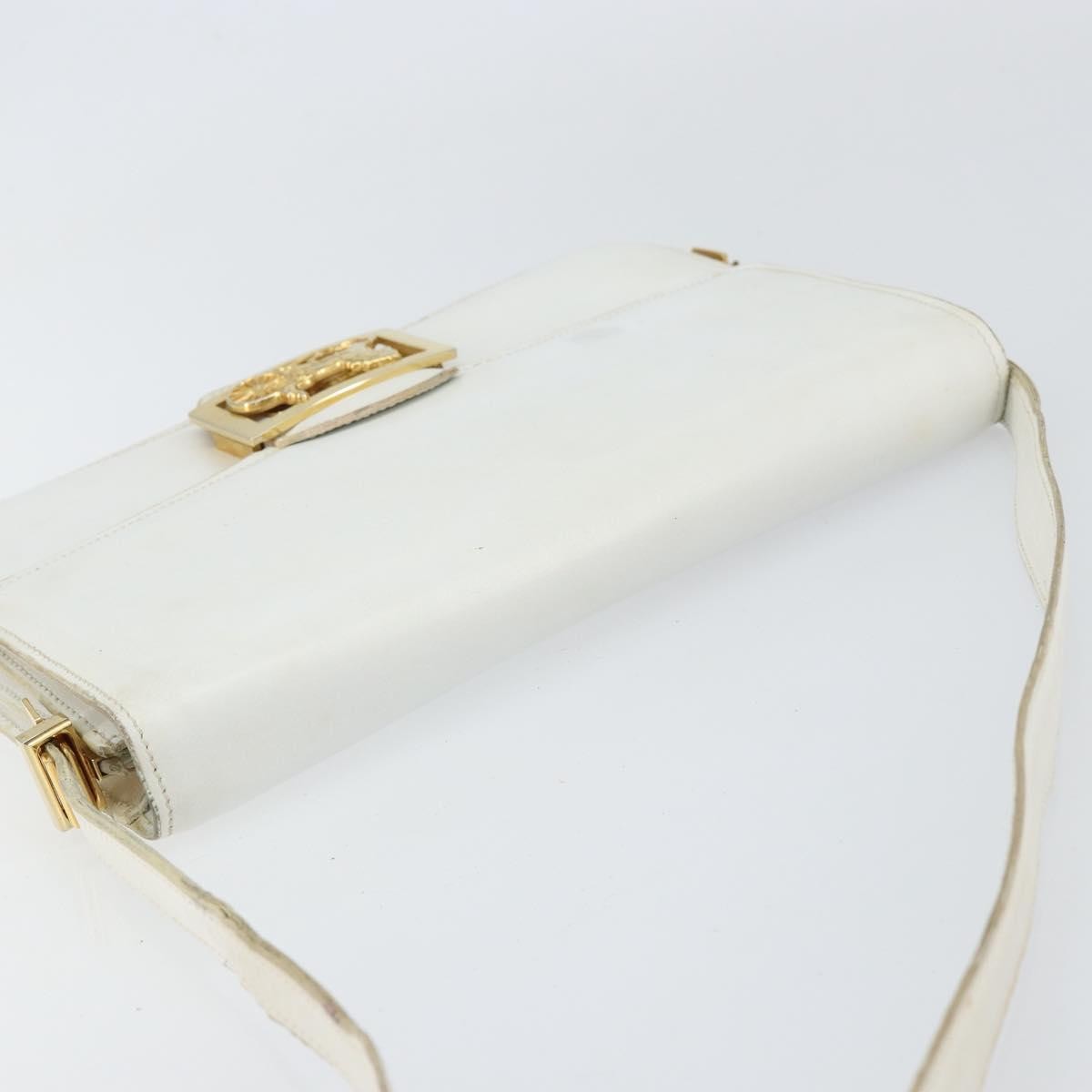 Celine CELINE Shoulder Bag Leather White Gold Authentic 156322