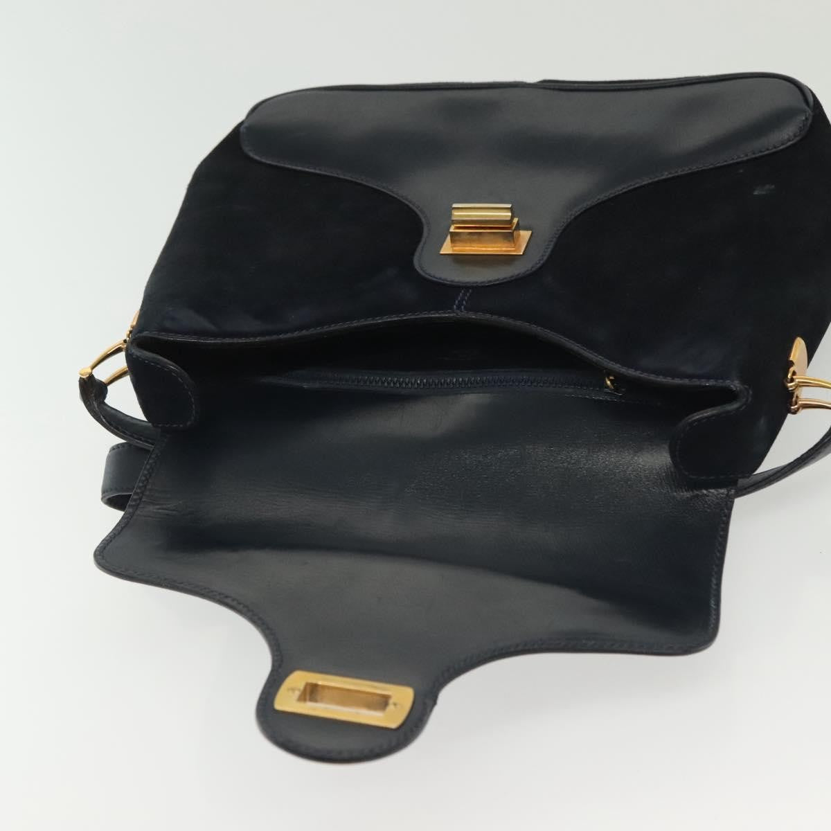 Gucci GUCCI Shoulder Bag Suede Navy Gold Authentic ep10549