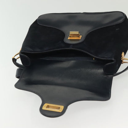 Gucci GUCCI Shoulder Bag Suede Navy Gold Authentic ep10549