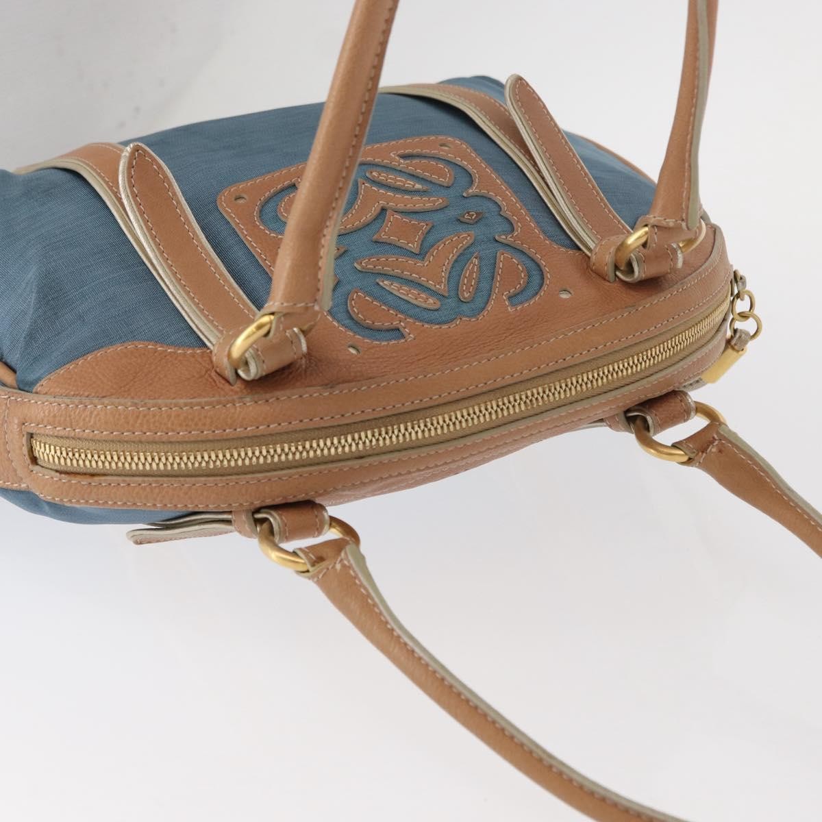 Loewe LOEWE Anagram Hand Bag Nylon Blue Gold Authentic bs31204