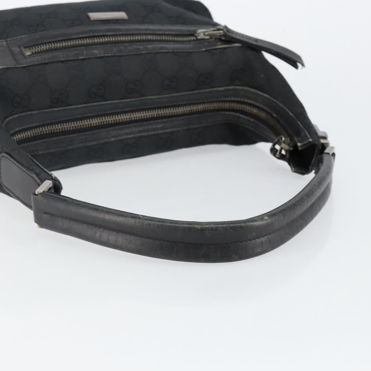 Gucci GUCCI GG Canvas Shoulder Bag Black Silver 001 4302 Authentic 144270