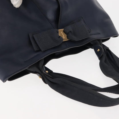 Salvatore Ferragamo Salvatore Ferragamo Vala Tote Bag Leather Navy Gold Authentic 145957