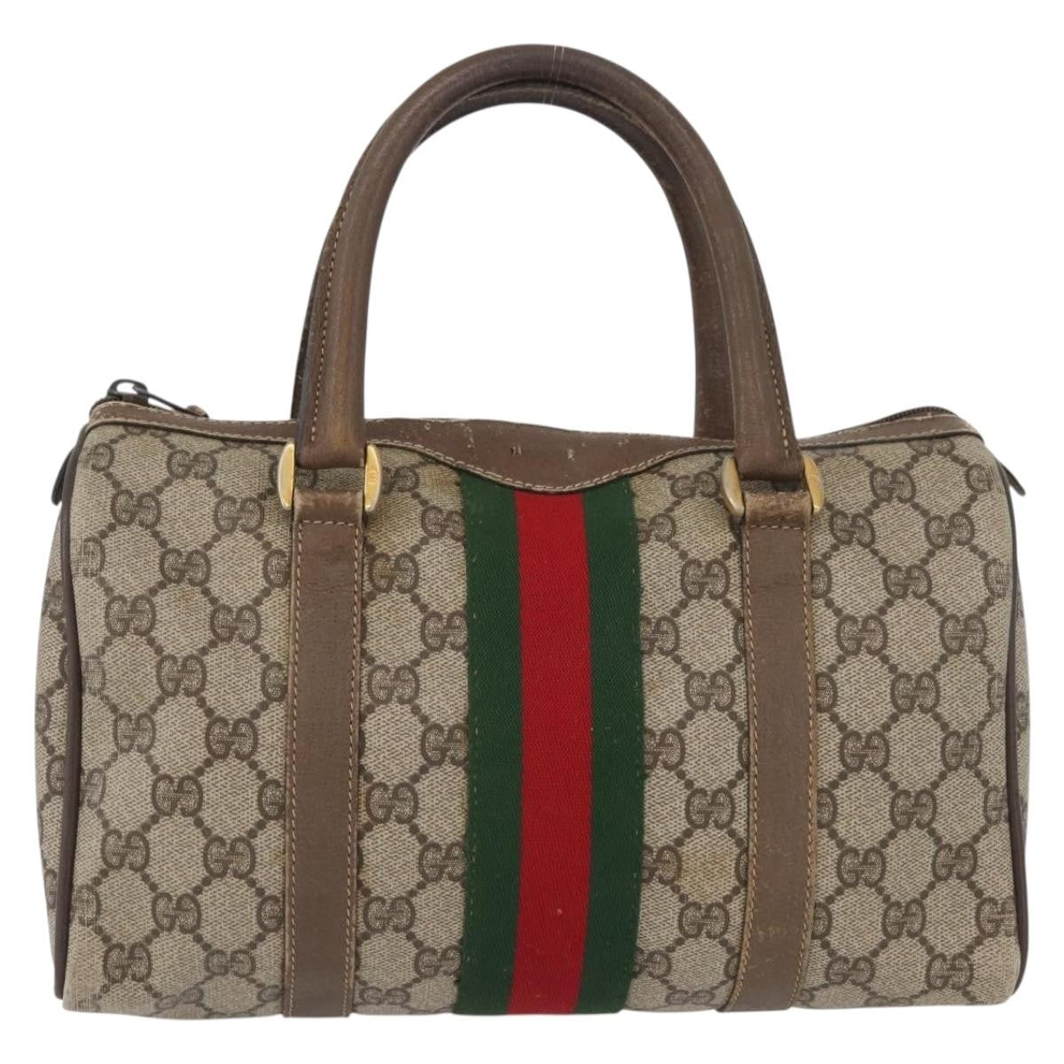 Gucci GUCCI GG Supreme Web Sherry Line Boston Bag PVC Beige Gold 40 02 006 Authentic BAZ556