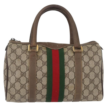Gucci GUCCI GG Supreme Web Sherry Line Boston Bag PVC Beige Gold 40 02 006 Authentic BAZ556