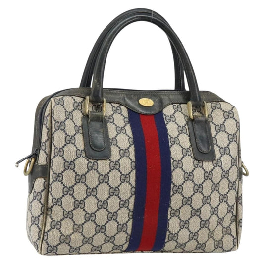 Gucci GUCCI GG Supreme Sherry Line Hand Bag PVC Navy Gold Authentic 151610