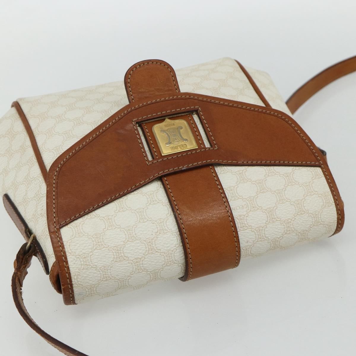 Celine CELINE Macadam Canvas Shoulder Bag PVC Leather White Gold Authentic ep14261