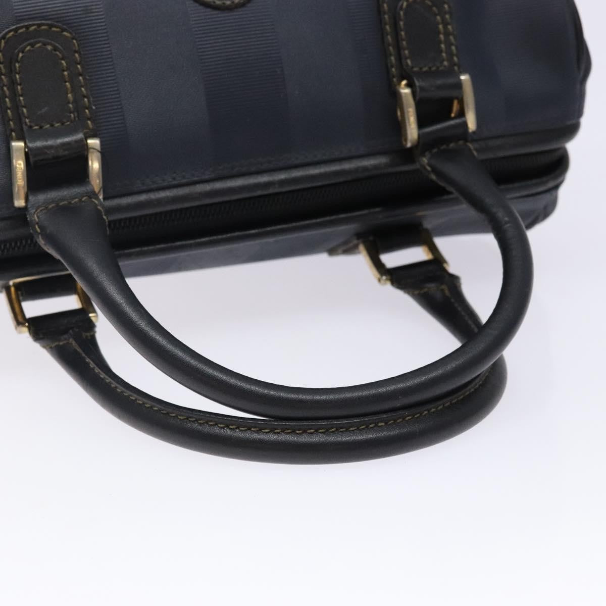 Fendi FENDI Pecan Canvas Hand Bag Navy Gold Authentic ep10858
