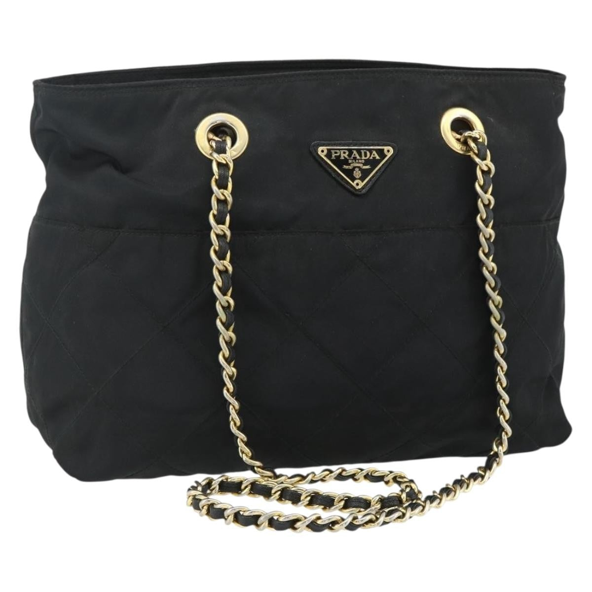 Prada PRADA Chain Tote Bag Nylon Black Gold Authentic 178129