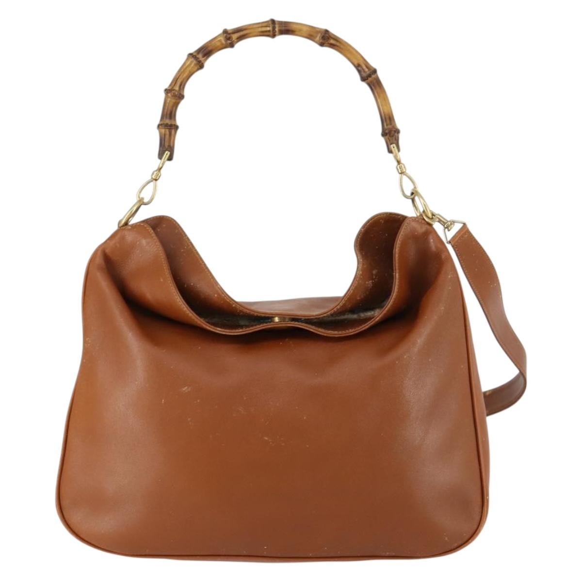 Gucci GUCCI Bamboo Shoulder Bag Leather 2way Brown Gold 001 2852 1577 0 Authentic ep12095