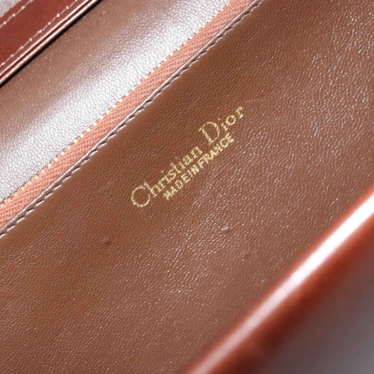 Dior Christian Dior Shoulder Bag Leather Brown Gold Authentic mr2273