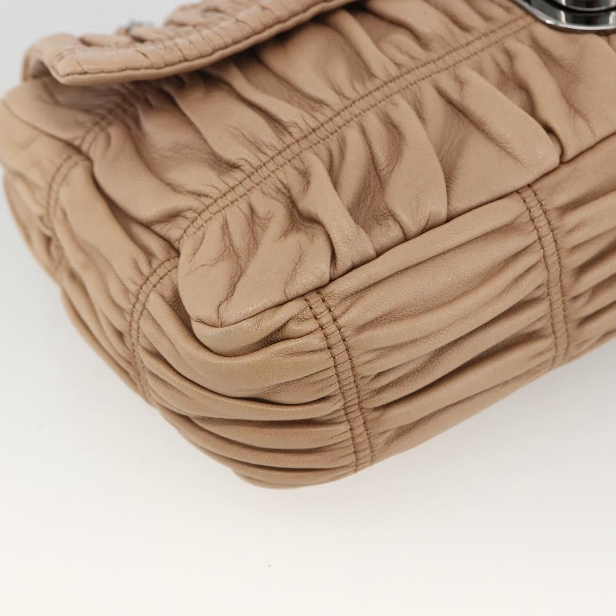 Prada PRADA Chain Shoulder Bag Leather Beige Silver Authentic BSZ397