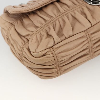 Prada PRADA Chain Shoulder Bag Leather Beige Silver Authentic BSZ397