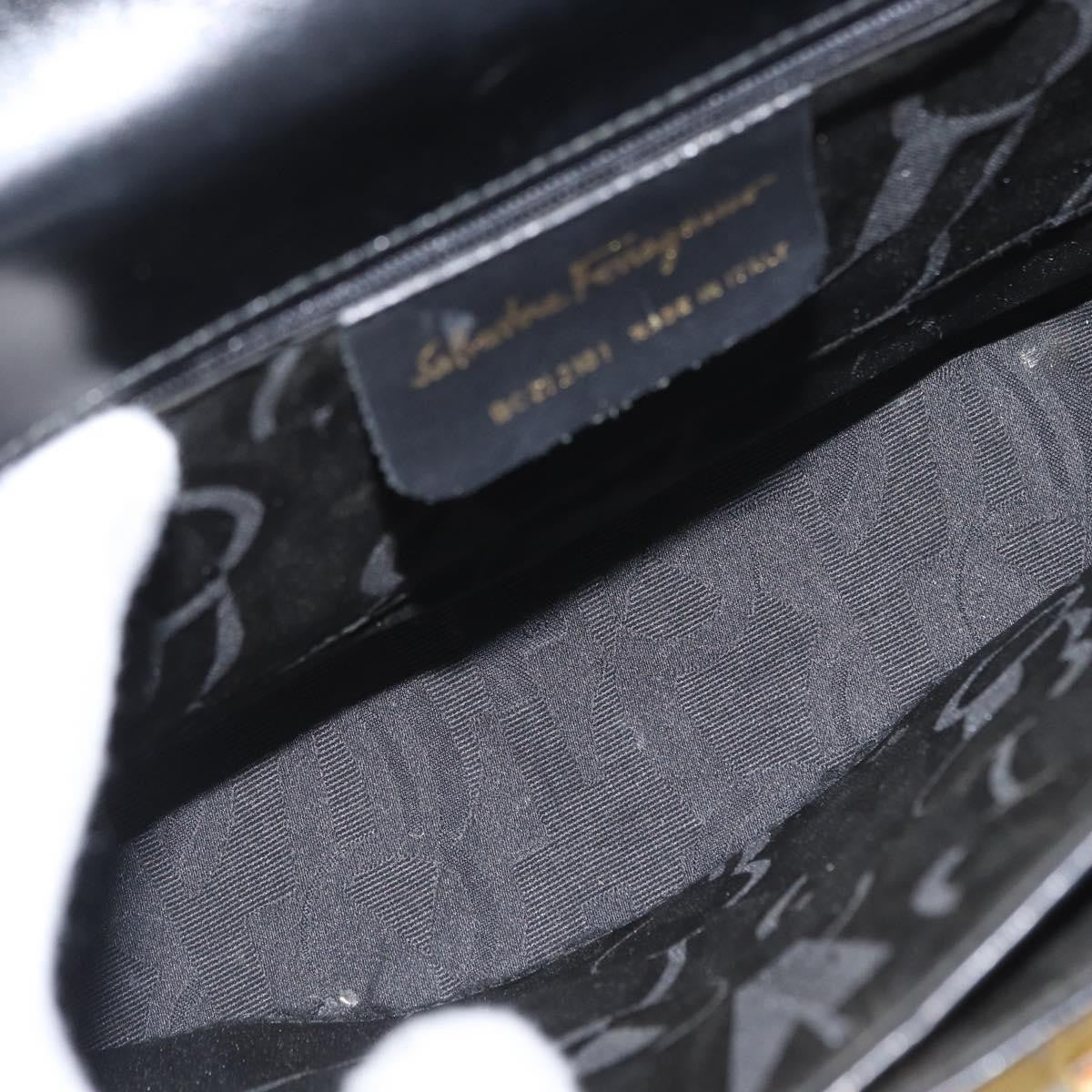 Salvatore Ferragamo Salvatore Ferragamo Gancini Hand Bag Leather 2way Black Gold Authentic ARZ228