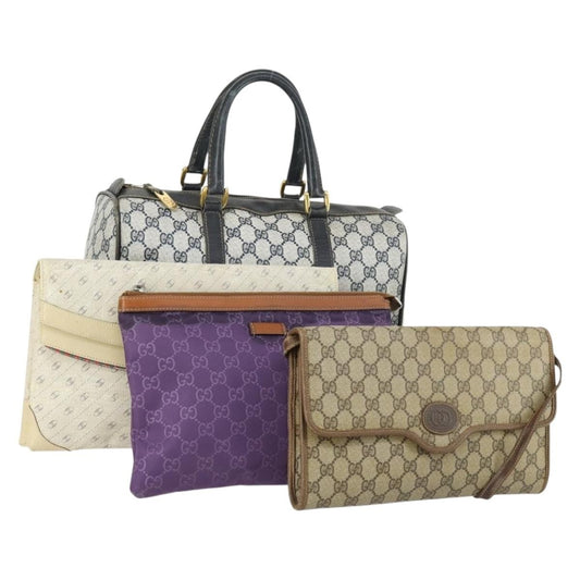 Gucci GUCCI GG Supreme Web Sherry Line Bag PVC Nylon 4 Set Beige Navy Authentic mr1719
