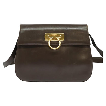 Salvatore Ferragamo Salvatore Ferragamo Gancini Shoulder Bag Leather Brown Gold Authentic 128109