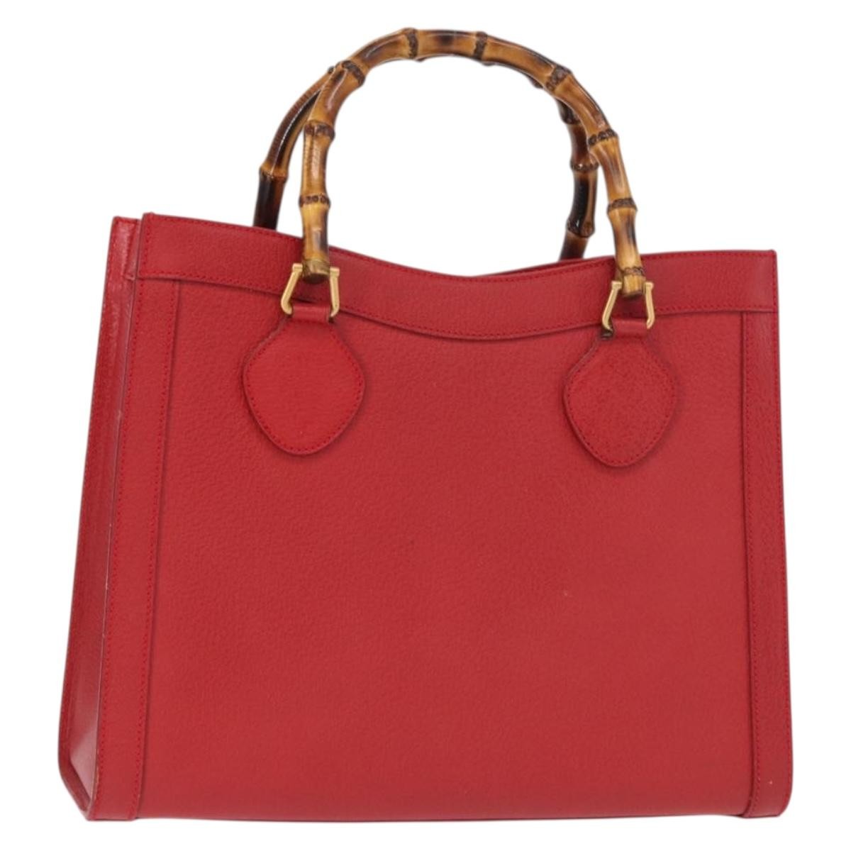 Gucci GUCCI Bamboo Hand Bag Leather Red Gold 002 0260 2615 Authentic ep12137