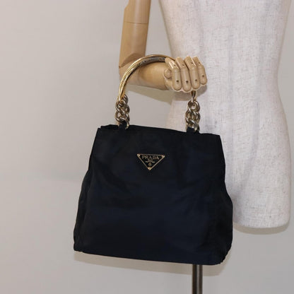 Prada PRADA Hand Bag Nylon Navy Gold Authentic 141629