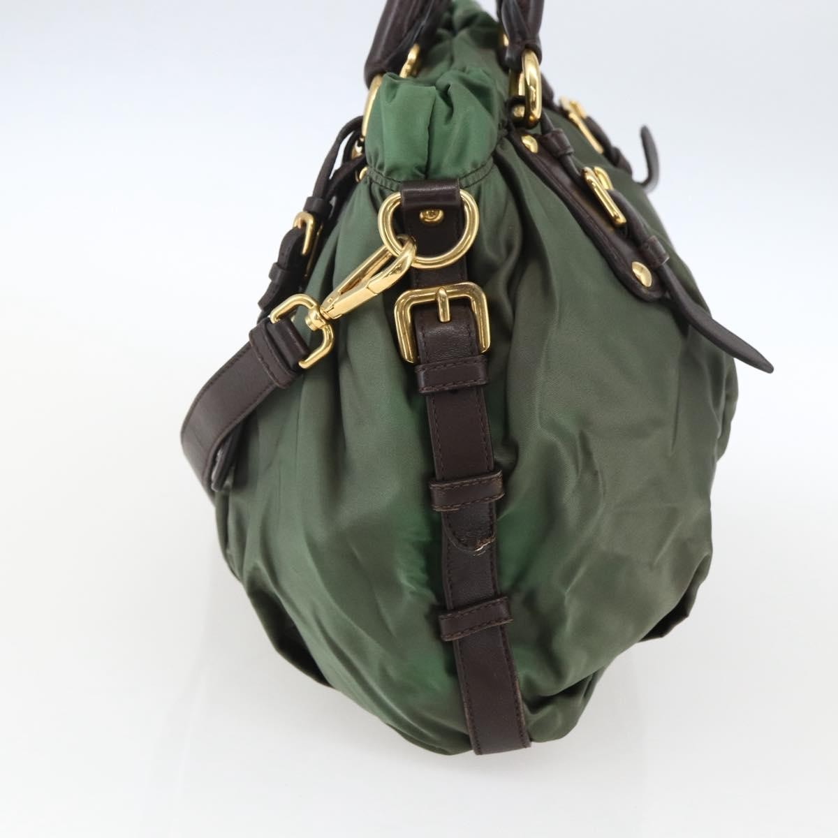 Prada PRADA Hand Bag Nylon 2way Khaki Gold Authentic 170942