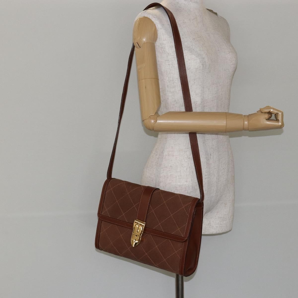 Gucci GUCCI Shoulder Bag Suede Leather Brown Gold Authentic 146416