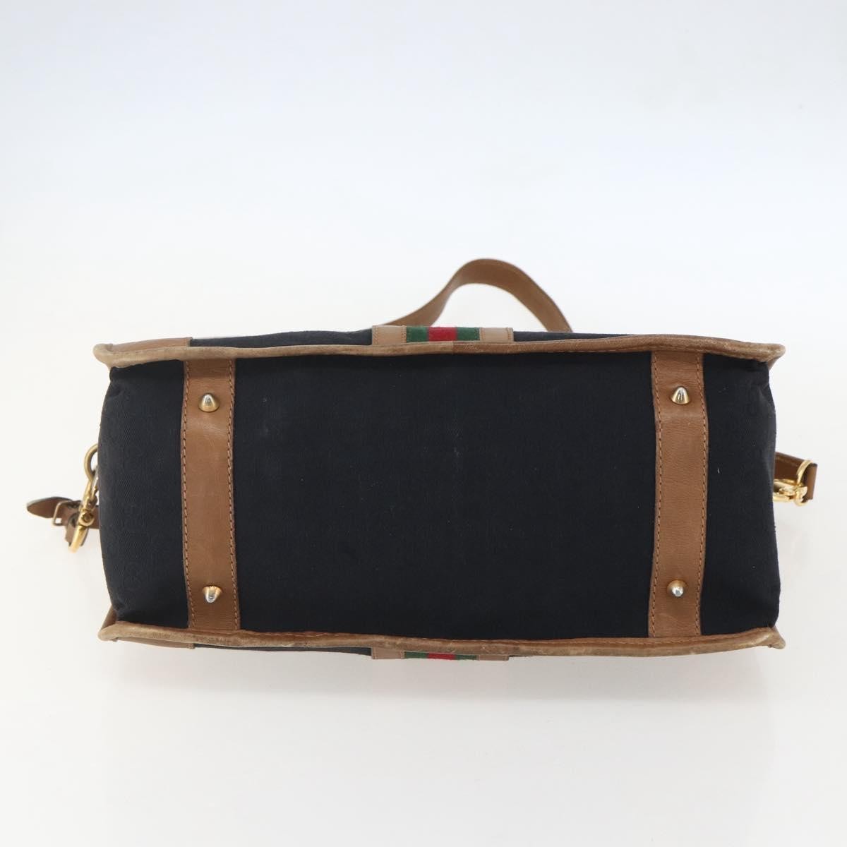 Gucci GUCCI Web Sherry Line GG Canvas Hand Bag 2way Black Gold Authentic gh1528