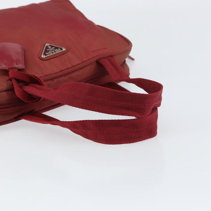 Prada PRADA Hand Bag Nylon Red Silver Authentic BA8645