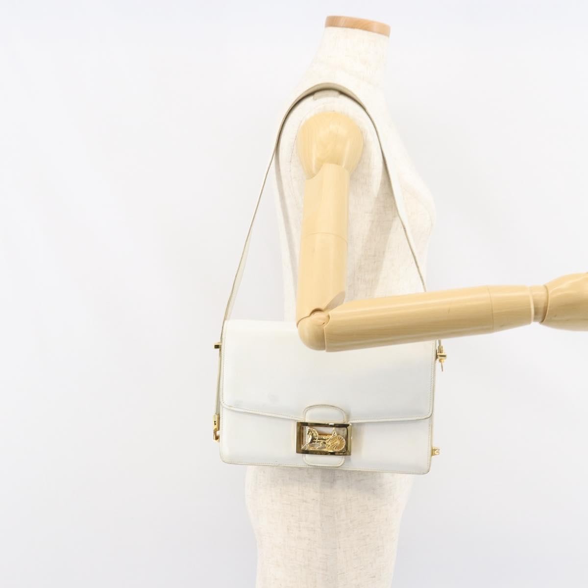 Celine CELINE Shoulder Bag Leather White Gold Authentic 156322