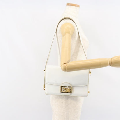 Celine CELINE Shoulder Bag Leather White Gold Authentic 156322