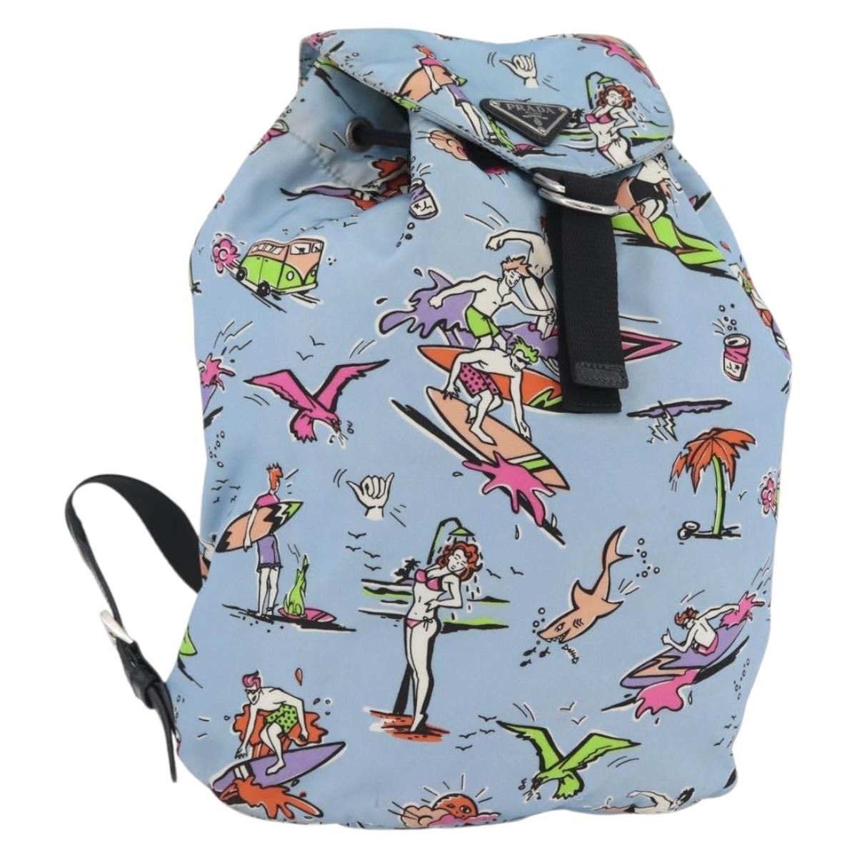 Prada PRADA Backpack Nylon Light Blue Silver Authentic LNZ330 Bag