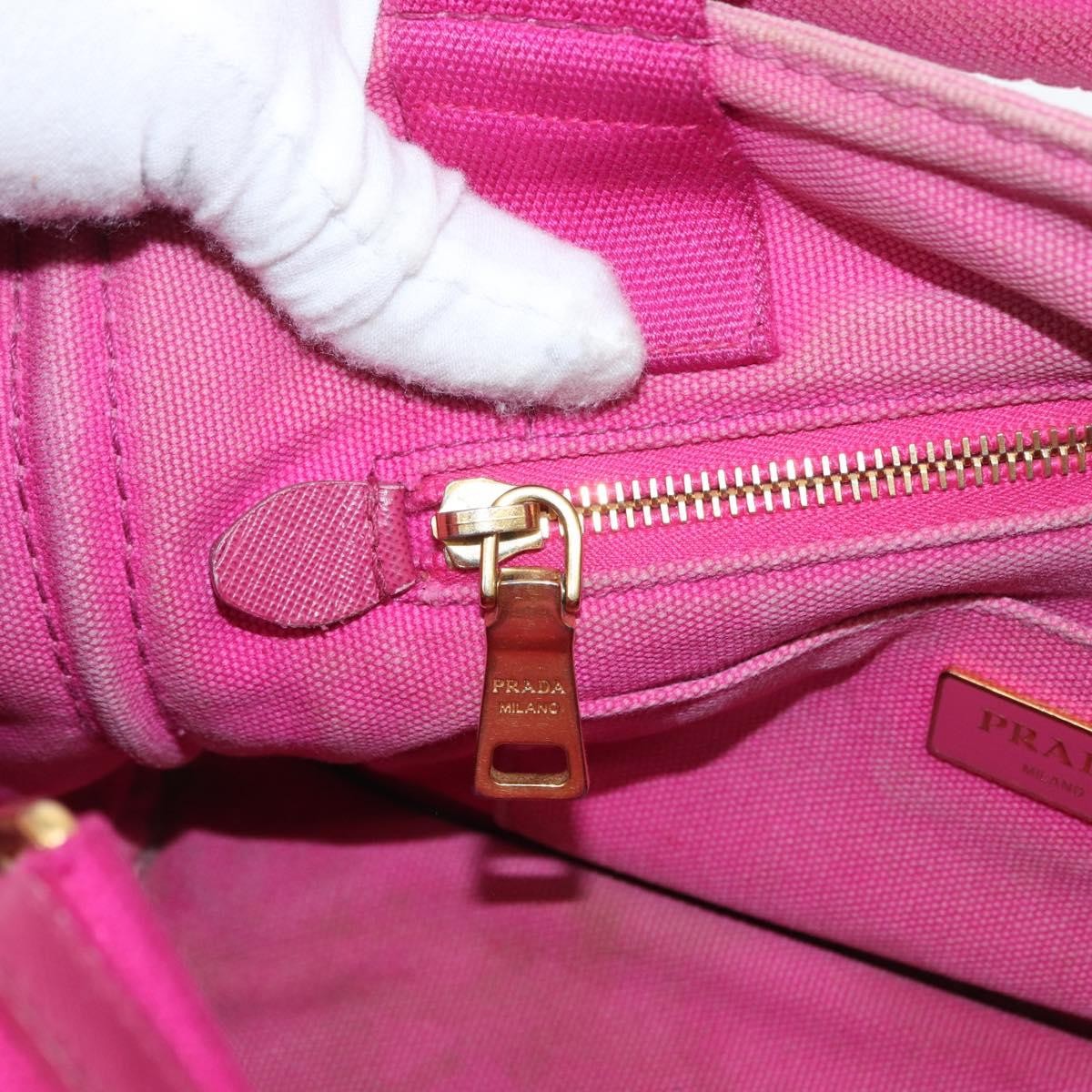 Prada PRADA Canapa PM Hand Bag Canvas 2way Pink Gold Authentic 162515