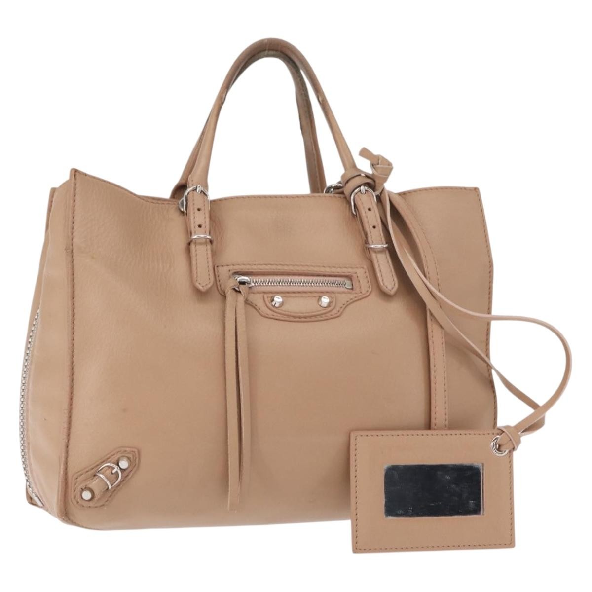 Balenciaga BALENCIAGA The Paper A6 Hand Bag Leather 2way Beige Silver 370926 Authentic 149646
