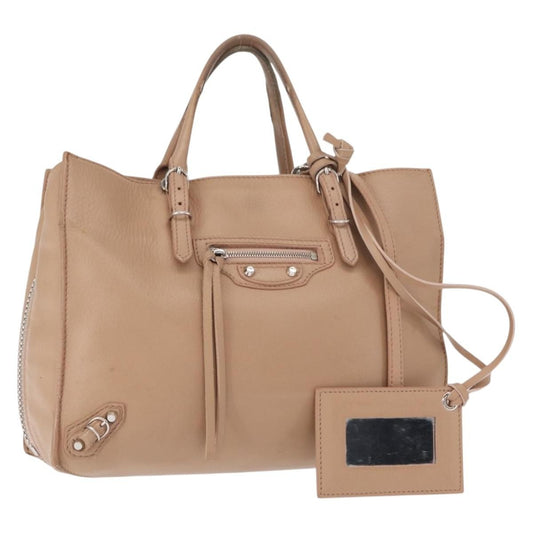 Balenciaga BALENCIAGA The Paper A6 Hand Bag Leather 2way Beige Silver 370926 Authentic 149646