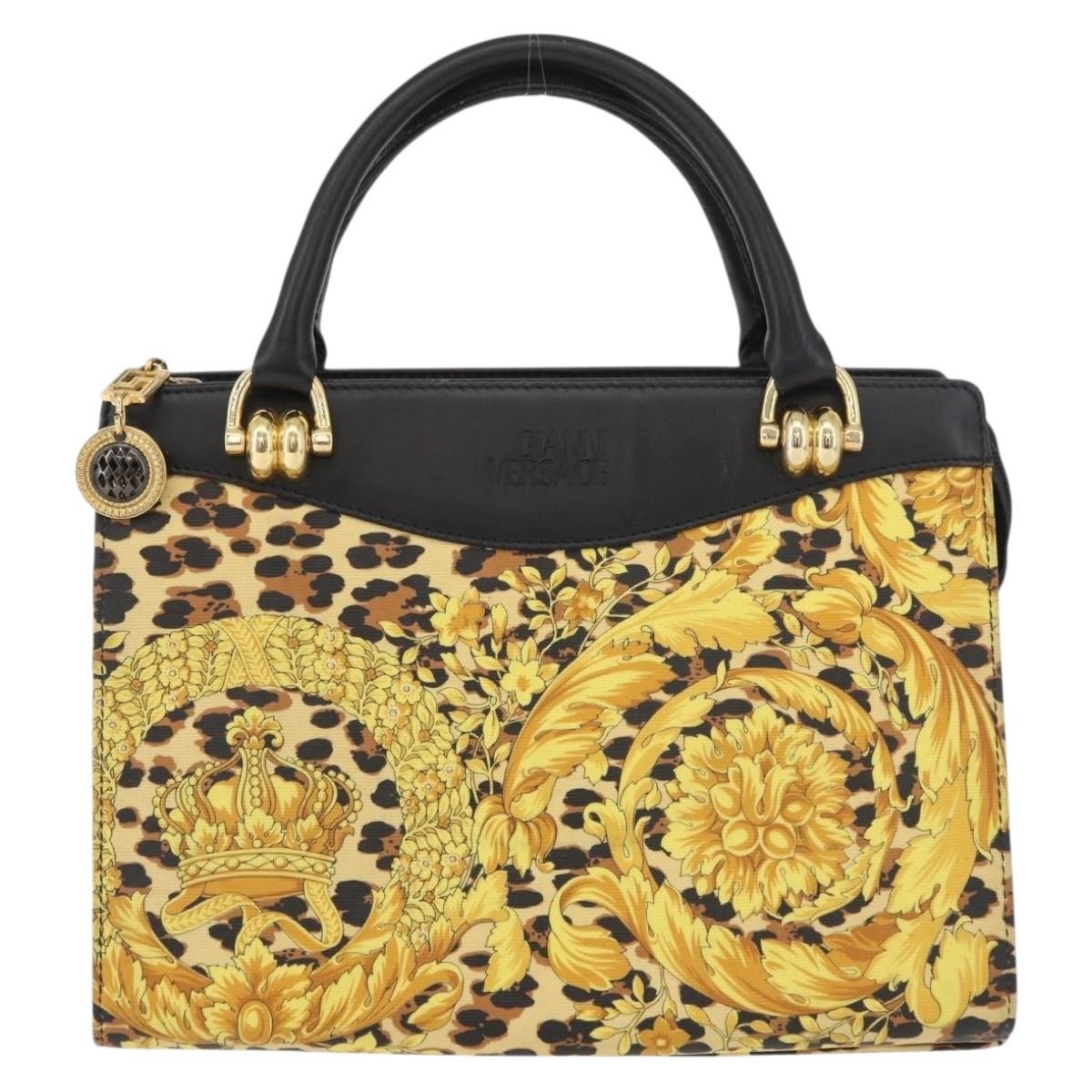 Versace VERSACE Hand Bag PVC Leather Yellow Gold Authentic 177929