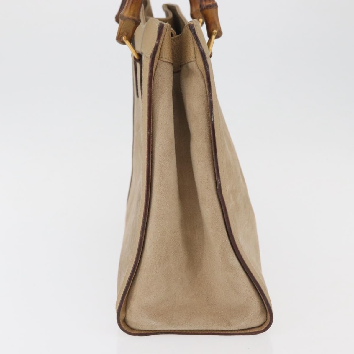 Gucci GUCCI Bamboo Hand Bag Suede Beige Gold 002.0260 Authentic ep14510