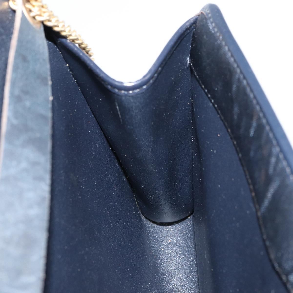 Dior Christian Dior Chain Shoulder Bag Canvas Navy Gold Authentic ti3507