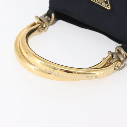 Prada PRADA Metal Handle Hand Bag Nylon Navy Gold Authentic 178739