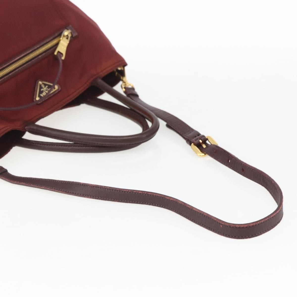 Prada PRADA Hand Bag Nylon 2way Bordeaux Gold Authentic 163074