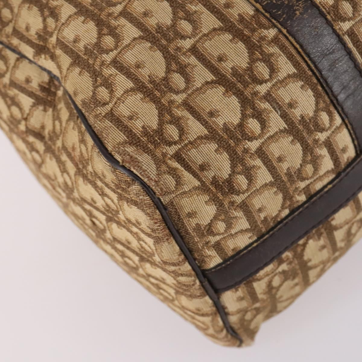 Dior Christian Dior Trotter Canvas Boston Bag Brown Gold Authentic 141365