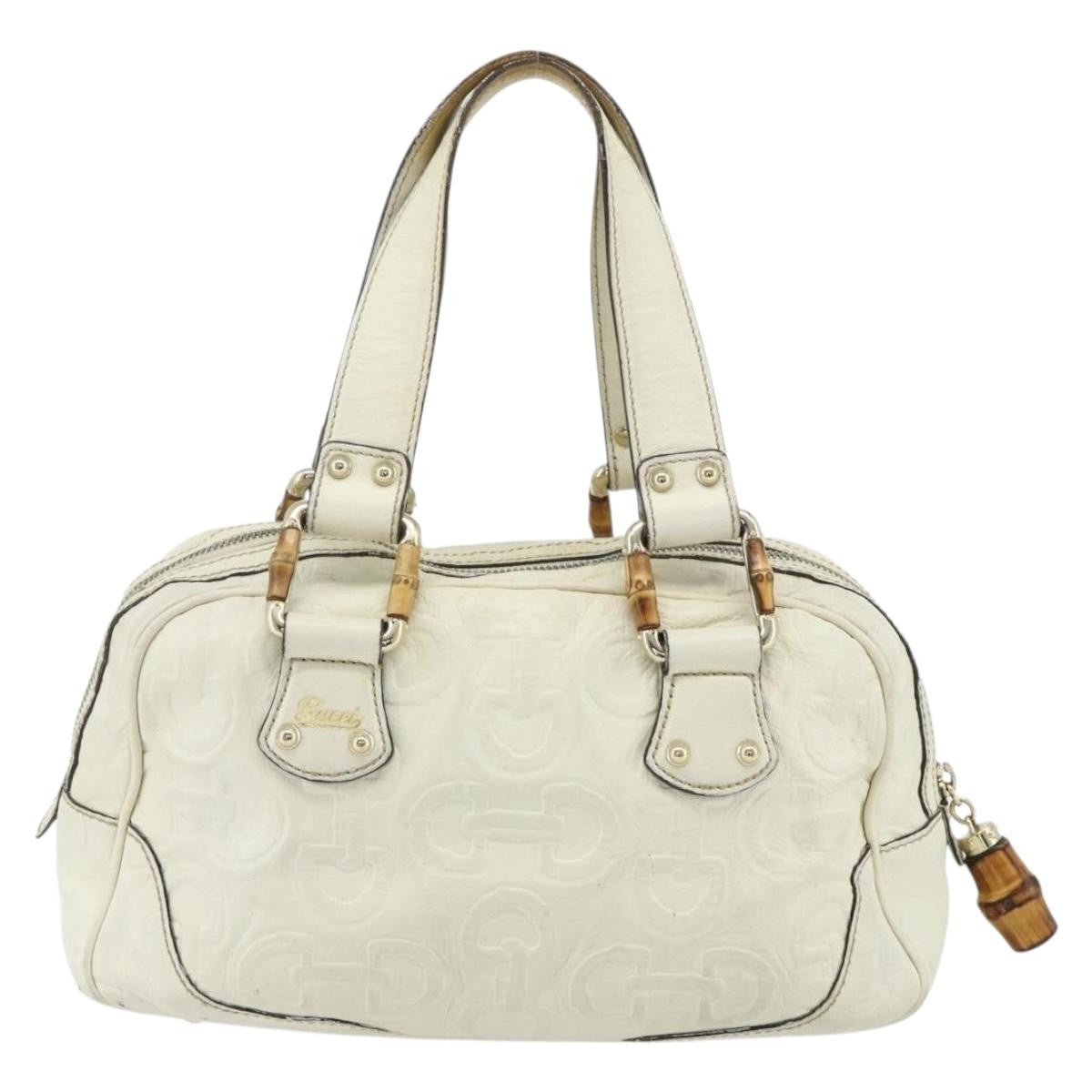 Gucci GUCCI Bamboo Boston Bag Leather White Gold 154376 Authentic ep14116