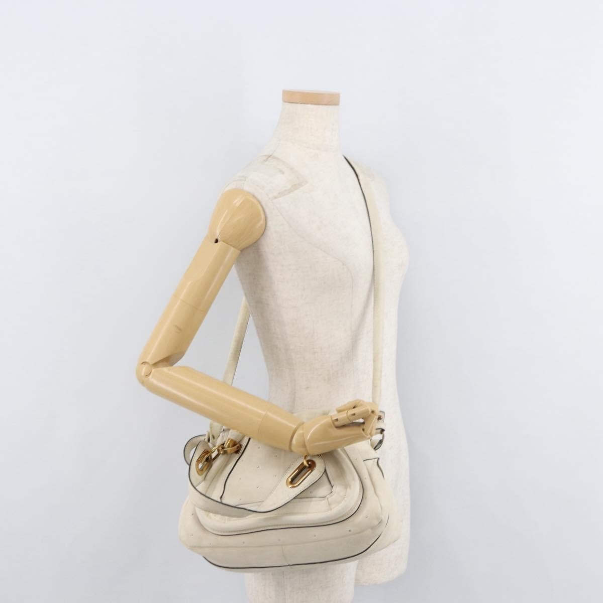 Chloé Chloé Chloe Paraty Hand Bag Leather 2way White Gold Authentic 177045