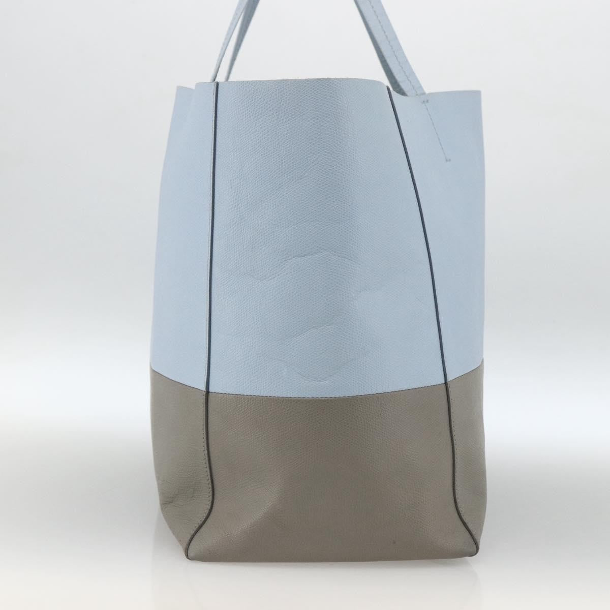 Celine CELINE Horizontalkava Tote Bag Leather Light Blue Silver Authentic BA10939