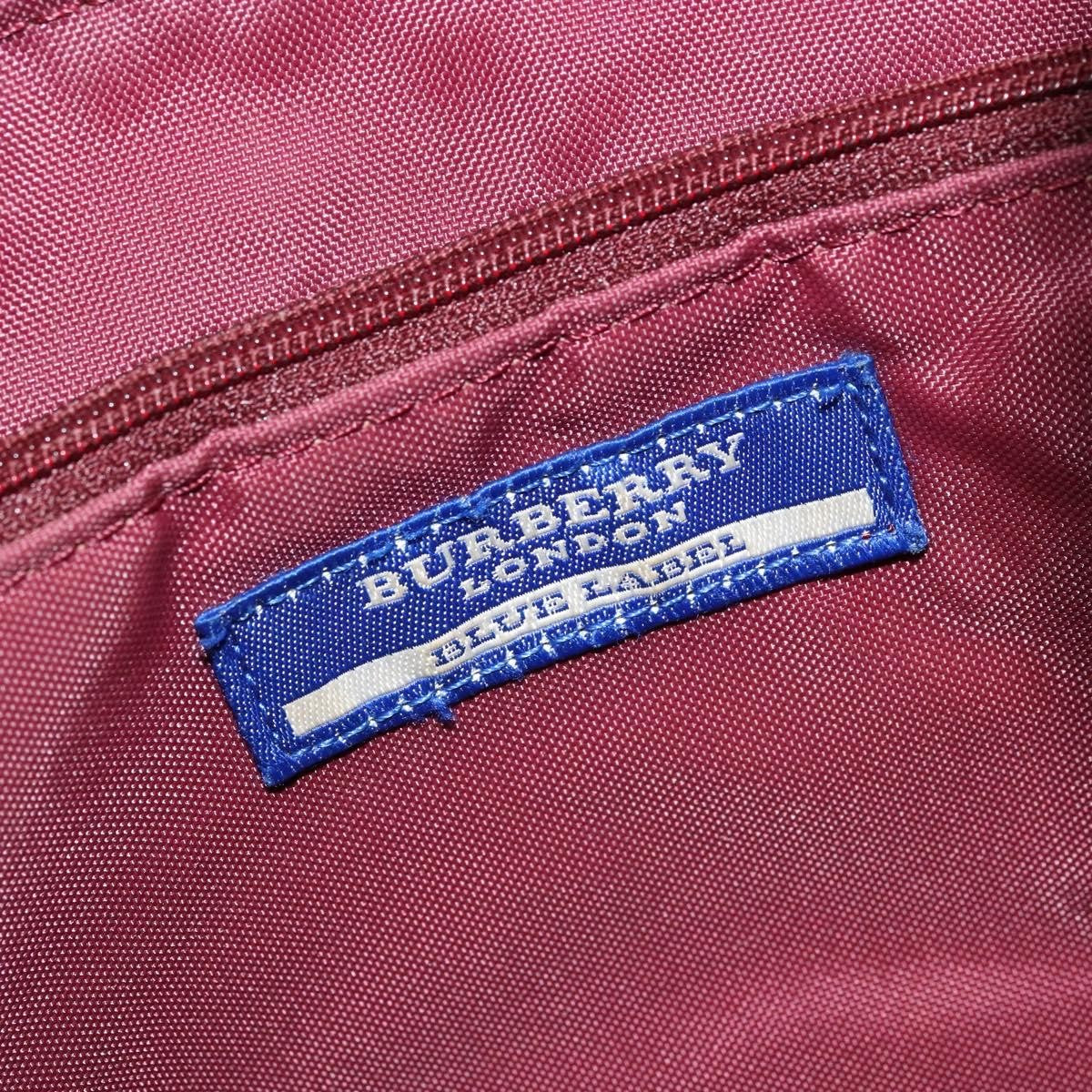 Burberry BURBERRY Nova Check Blue Label Hand Bag Nylon Red Silver Authentic bs34679