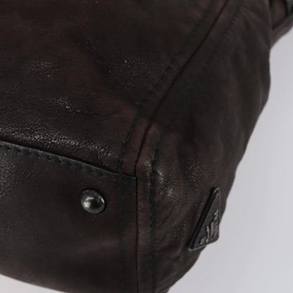 Prada PRADA Hand Bag Leather 2way Brown Silver Authentic 153083