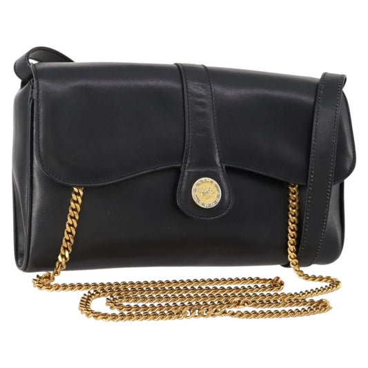 Celine CELINE Chain Shoulder Bag Leather Black Gold Authentic BAZ281