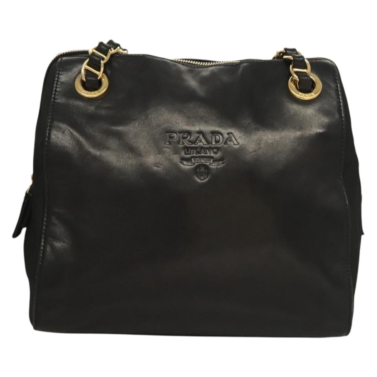 Prada PRADA Chain Shoulder Bag Leather Black Gold Authentic yk18939