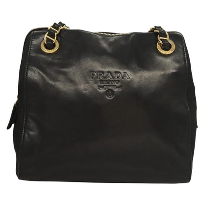 Prada PRADA Chain Shoulder Bag Leather Black Gold Authentic yk18939