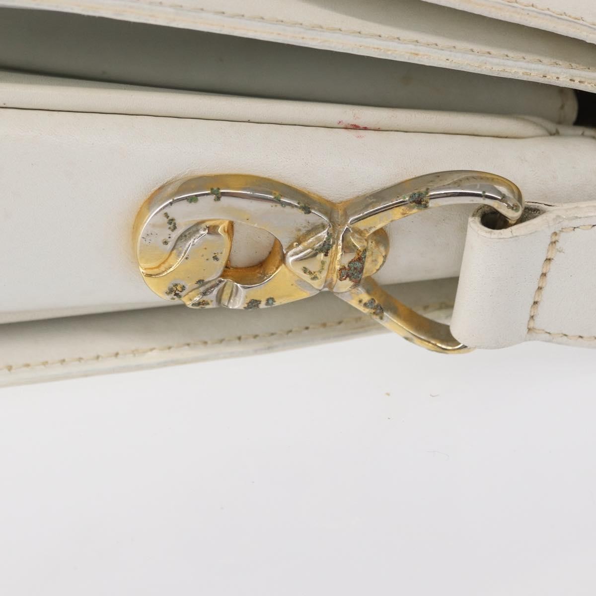 Celine CELINE Shoulder Bag Leather White Gold Authentic yk19773